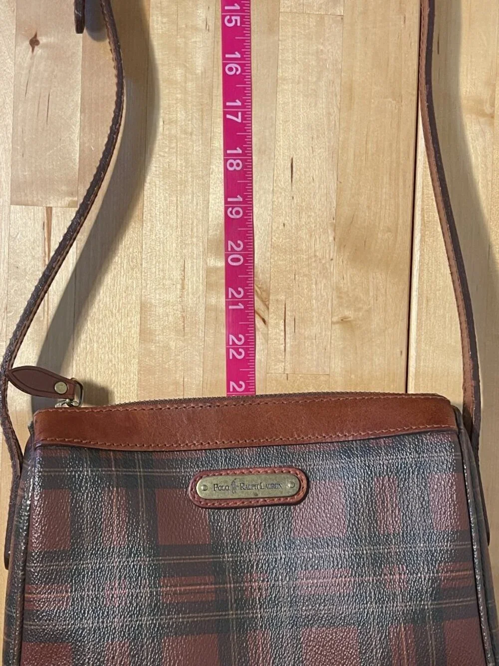Vintage Polo Ralph Lauren Tartan Plaid Leather Crossbody Bag Heritage Equestrian